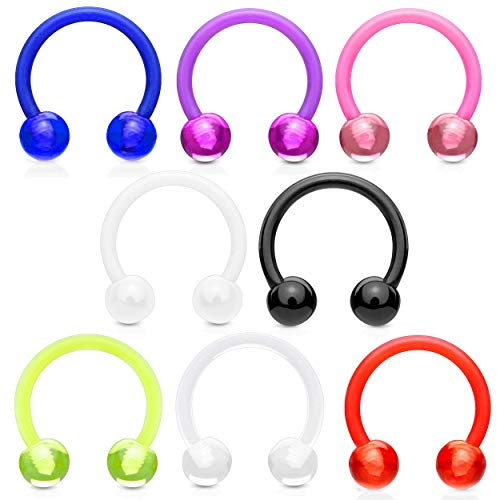 viva-adorno Universal Hufeisen Piercing Kunststoff mit Kugeln Septum, Lippe Augenbraue Nase Z292