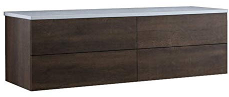 StoneArt Badmöbel Set mit Mineralguss Waschbecken Waschschale Aufsatzwaschbecken und Unterschrank Waschtisch Einzel- oder Doppelwaschbecken Brugge BU-1601pro Eiche dunkel 160cm