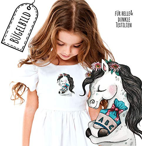 Bügelbilder zum Schulbeginn Pferdchen mit Schultüte Applikation Kissen Shirt Taschen Bügelbild Patch Aufbügler in A5 bb195 ilka parey wandtattoo-welt®