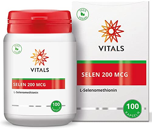 Vitals - Selen, 200mcg, 100 Kapseln. L-Selenomethionin Hochdosiert. Gut resorbierbare, organische Mineralstoffverbindung. 100% Vegan. Selenium.