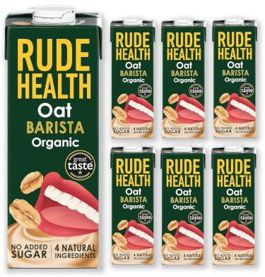 Rude Health Organic Oat Barista Drink 1 Litre. (Pack of 6) | Organic, 100% Natural, Lactose Free, Dairy Free, No Added Sugar, Award-Winning, Healthy & Vegan, 100% Recyclable Pack