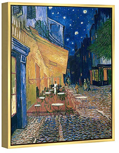 Wieco Art Gold Framed Cafe Terrace at Night by Van Gogh Modern Cityscape Canvas Prints Pictures on Canvas Wall Art for Bedroom Kitchen Home Decoration
