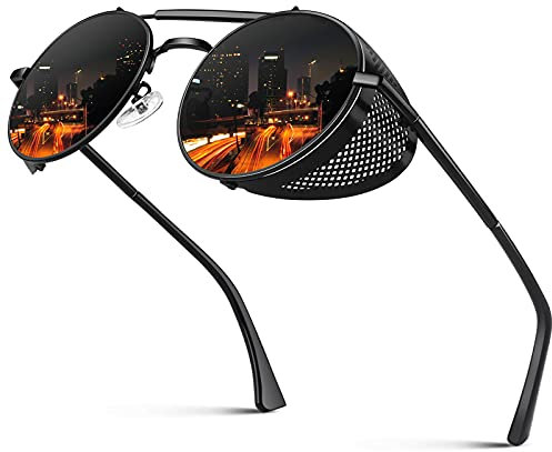 CGID Retro Sonnenbrille im Steampunk Stil Runde Metallrahmen Polarisiert Brille Herren Damen