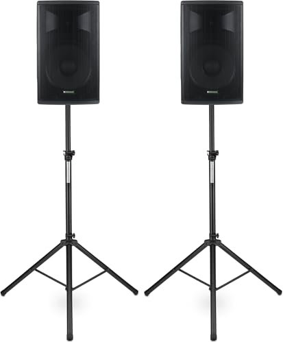 Pronomic E-215 MA Set: 2 Cajas activas 2 vías, 2x120W RMS, woofer 15, Driver 1, Bluetooth, MP3 USB/SD, Monitor Inclinado, Incluye Soportes.
