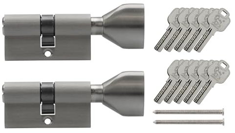 2 x Knob Cylinder KSN 60 mm 30/30 Simultaneous Locking Front Door Internal Door Lock Including 10 Keys