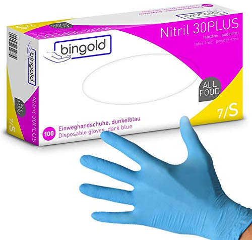Einmalhandschuhe Nitril Einweghandschuhe Bingold 30Plus Blau Latexfrei 100 Stück (S)