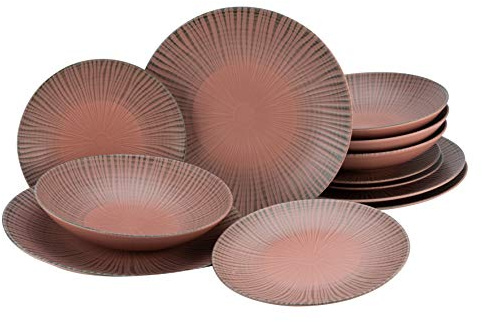 CreaTable, 22489, Serie VESUVIO coral red, Geschirrset, Tafelservice 12 teilig