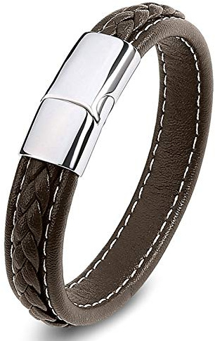 Beydodo Armbänder Leder Herren, Armband Partner Edelstahl Magnet Geflochten Freundschaftsarmband Herren Jungen Braun 20CM