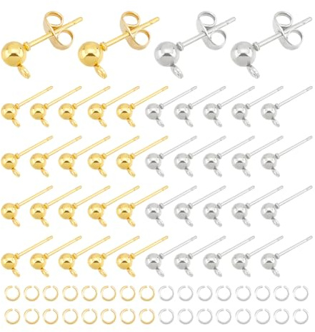 UNICRAFTALE 120 Stück 2 Farben Ohrstecker aus Edelstahl, Ohrstecker aus Eisen mit Schnalle und Muttern, Gold und Edelstahl, Farbe 0,8 mm