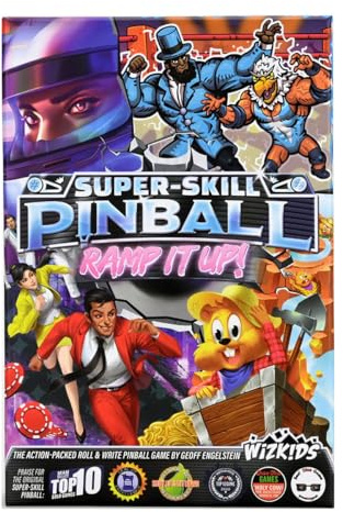 WizKids Super-Skill Flipper: Ramp It Up! - 4 Flippertische, Marker, 8 Flipper-Mover, 2 Würfel, 1 Regelbuch - Tabletop Pinball Game - Science-Fiction - Ab 144 Jahren - Unisex - Modern - Deutsch