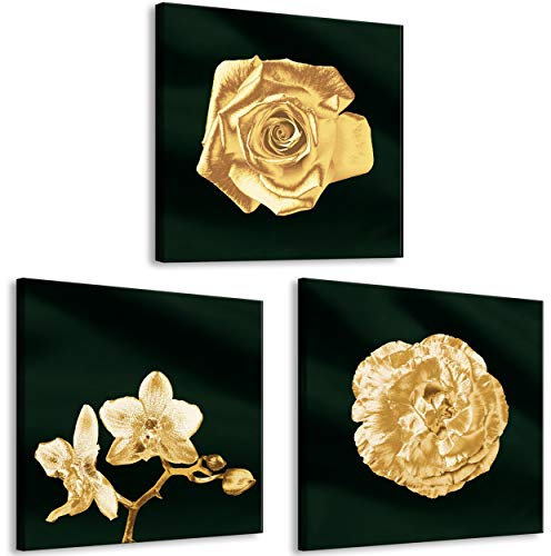 decomonkey Bilder Set Blumen 120x40 cm 3 Teilig Wandbild Groß Leinwandbild XXL Deko Wohnzimmer Schlafzimmer Büro Wanddeko Leinwand Pictures For Wall Poster Wall Painting Rose Orchidee