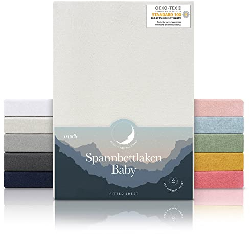 Laleni Jersey underlakan med resår, 100% bomull, OEKO-TEX, 60/70x120/140 cm, set om 2, Elfenben