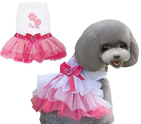 Hundklänning, lyxig valpkjol, hundkläder, prinsessklänningar, bröllop, aftonklänning, tutu-kjol, röda läppar, rosettklänning för liten hundflicka (S, röd)