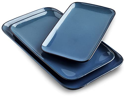 KOOV Rectangular Serving Tray, 14/12/10 Inch Large Serving Platter, Crockery Serving Plates with 3 Sizes, Ceramic Serving Dishes for Party, Wedding and Restaurants, Food, Appetizers, Set of 3