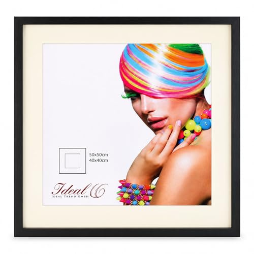 IDEAL TREND 3D Objektrahmen Holz Bilderrahmen quadratisch Wanddeko Collage Poster Fot Rahmen: Farbe: Schwarz | Format: 50x50
