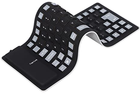ASHATA wasserdichte Silikontastatur,Faltbare Flexible USB Staubdichte Silent Tastatur 85 Tasten,Leicht & Tragbar,Weich Angenehm zu Bedienen,Für PC-Laptops(Schwarz)