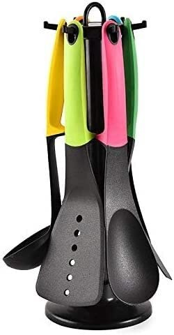 Set di Utensili da Cucina per lavastoviglie Set di Utensili da Cucina in Silicone con Supporto-Utensili da Cucina Pentola Antiaderente in Nylon Resistente al Calore Set da Forno in Silicone igienico