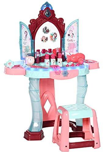 AIYAPLAY Tocador de Juguete Niñas +3 Años Taburete Espejo Luz Multicolor | Música, Secador, Incluye 31 Accesorios, Tocador de Maquillaje, 57x34x76 cm