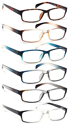 COJWIS Lesebrille 6 Pack herren und Damen Qualität Feder Scharnier Blaulichtfilter Leser Brille(6 Farbe Mischen-5, 1.00)