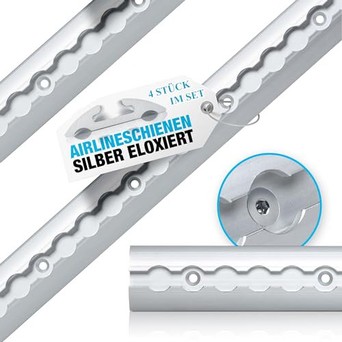 NTG 4 Stück Airlineschiene halbrunde Form | TÜV Zertifiziert | mit Bohrungen | 500mm | Ladungssicherung für LKWs, Anhänger und Wohnmobile | Silber eloxiert