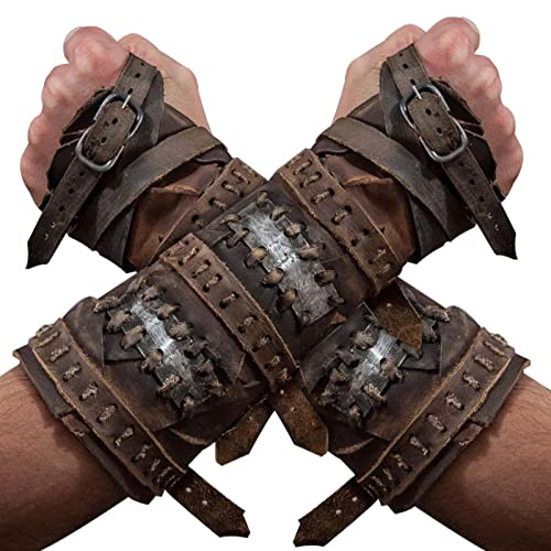 Armschützer Cosplay | Steampunk Retro Ritter Leder Kampfarmschutz - Armband Mittelalterliche Armschienen Rüstung Armschützer für Männer Frauen, 2 STK