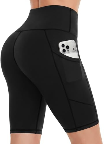 DDOBB Radlerhose Damen High Waist Kurze Sporthose mit Taschen | Bauchweg Shorts Blickdicht Knielang Sportshorts Unterhosen Leggings Sommer für Sport Yoga Gym
