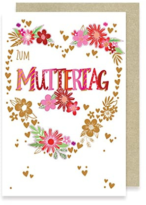 AvanCarte Muttertag Karte Grußkarte Foliendruck Applikation Blumenherz 16x11cm