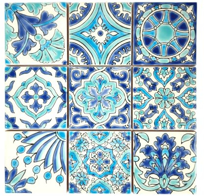 Set mit 9 dekorativen Keramikfliesen - handbemalt für drinnen und draußen - spanische Handwerker Top Kitchen - mediterrane dekorative Fliesen 10,2 x 10,2 cm/eine Fliese - langlebig bunt - je 140 g