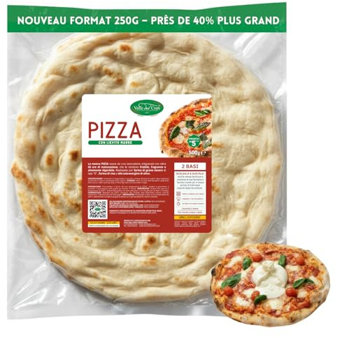Valle del Crati Pizza précuite, 12 bases | Nouveau format 250 g | Pizza prête en 5 minutes, longue levée, très digeste | 12 bases de pizza d'environ 250 g