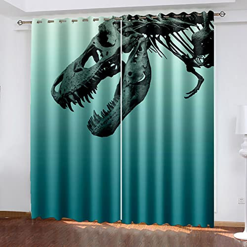 MAYNUO Blickdichte Vorhänge Mit Motiv 3D Blaues Tier Dinosaurier Kinder Gardinen Blickdicht Ösen Gardine Thermo 264x214 cm Schlafzimmer Kinderzimmer Vorhänge Dekoratives Muster, Verdunklungsvorhänge