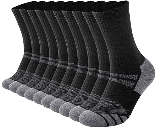 COOPLUS Mens Performance Crew Socks, Heavy Cushion Athletic Durable Work Socks for Men (5 Pairs)