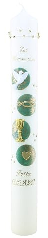 Cerziies® Kommunionkerze FRITZ Junge oder Mädchen mit Name und Datum, individuell und handverziert 2210