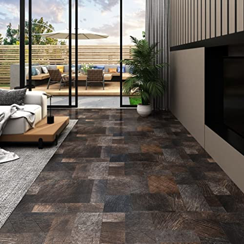LAPOOH PVC-Laminat-Dielen Selbstklebend, Fliesenfolie, Laminatboden, Küchenrückwand Folie, Bodenbelag Selbstklebend, Wandverkleidung, Deckenpaneele, 5,11 m² Holzoptik Braun
