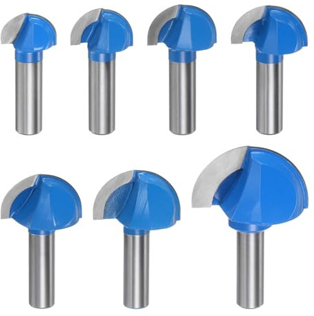 sourcing map Router Bit Core Box Set 1/2 Shank 1 1-1/8 1-1/4 1-3/8 1-1/2 1-5/8 2 Cutting Dia. Round Nose Router Bit 2 Flutes Carbide Cove Box Cutter for Woodworking Cutter Tool 7in1 Set