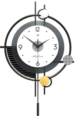 Ergocar - Reloj de pared grande de metal redondo con péndulo, moderno reloj de pared silencioso, diseño minimalista para sala de estar, dormitorio, comedor, cocina, oficina