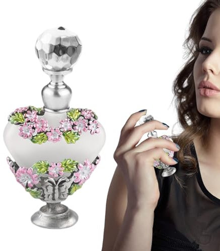 ALWIDA Perfume vacío vintage, botella de vidrio de flores recargable, perfume de vidrio decorativo vintage, botella de perfume de vidrio vintage, botella de perfume antigua para mujeres y decoración