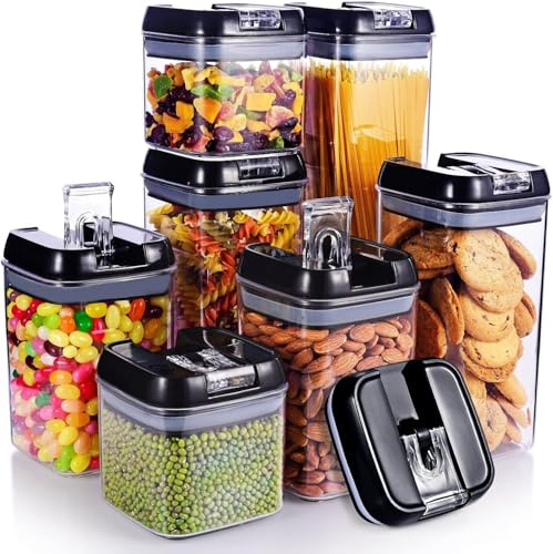 MY HOMIE Airtight Food Storage Containers Set with Lids 7 Pcs, Kitchen Pantry Storage and Organization, Tea and Coffee Canisters Set Glass Sets with Lids Labels and Chalk Marker