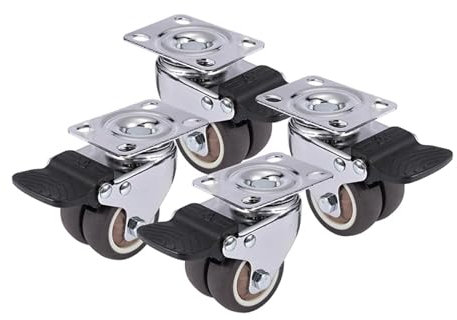 MJINA 4PCS Lenkrollen Räder 1,5 / 2 Hochleistungs-Weichgummirollen-Möbelrolle mit Bremse for Plattformwagen(4PCS with Brake,1.5 Inch)