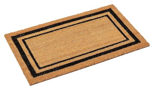 Kempf Black Border Coco Coir Doormat, 36 x 60, Non-Slip Backing, Heavy Duty Natural Fiber Front Door Welcome Entrance Mat, Low Clearance, Outdoor Indoor