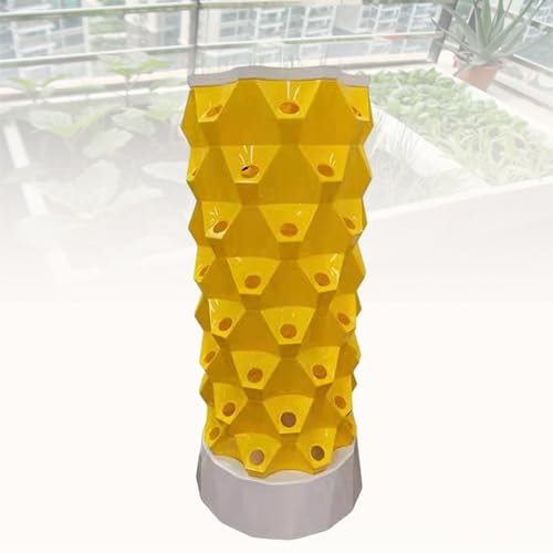 LSHFYV Hydroponik-Turm-Set, vertikales Garten-Hydrokultur-Anbausystem, Hydrokultur-Anbausystem für Kräuter und Gemüse, Aeroponik-Turm mit Trinkpumpe, Saatbett,Yellow-64Pots