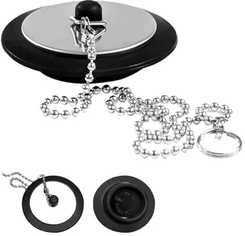 Universal Bath Plug and Chain, Bathroom Sink Plugs Replacement Stainless Steel Drain Stopper Kitchen Bathtub Plug Pop Up Sink Plug Replacement (Size 1.65in To 1.77in)