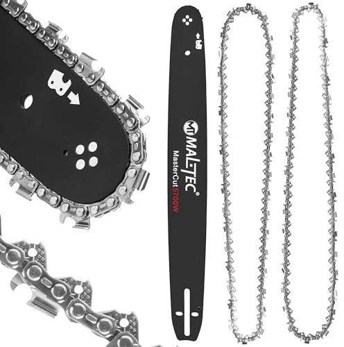 MalTec Satz 18 Zoll 60cm Führungsschiene 2x Kette Kettensäge Motorsäge Verbrennungssäge Ersatzteile 1,5mm, Kettenteilung 0,325 Low-Kickback Saw Chain