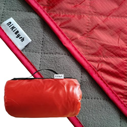 NiKiBysh Large Outdoor Blanket Waterproof Quilted-Thick Warm Fleece Blanket for Stadium Camping Picnics Beaches Pets Sports - Sandproof Windproof Washable Portable - Red