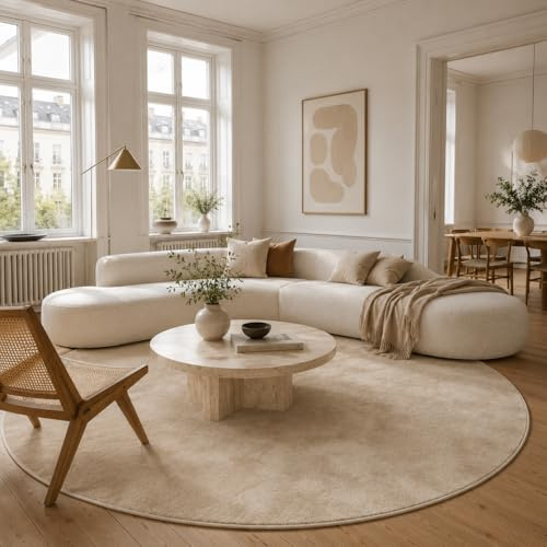 Pergamon Luxus Super Soft Hochflor Langflor Teppich Rund Flauschig Weich Wohnzimmer Schlafzimmer Melia Beige