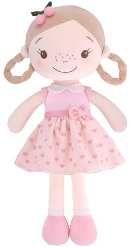 GAGAKU 40 cm Weiche Stoffpuppe, Schutzengelpuppen, Taufgeschenk für Baby Mädchen, Kuscheltier, Glücksbringer für Kinder von 3-5 Jahren (40cm Kirschmädchen)