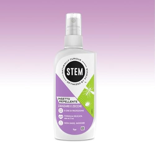 STEM Antizanzare Vapo, Spray Antizanzare Comuni e Tigre, Insetto Repellente, Fino a 8 ore di Protezione, Delicato sulla Pelle, 1 Confezione da 100 ml
