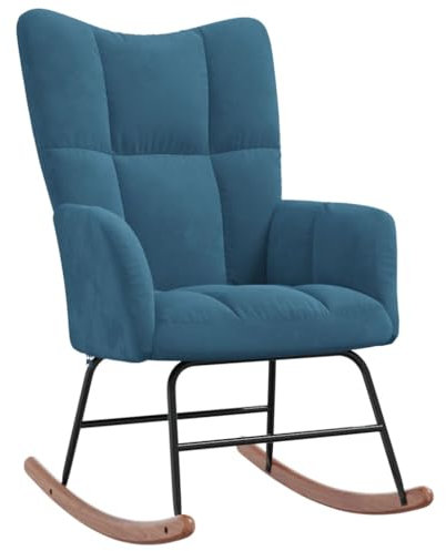 Hommdiy Schaukelstuhl Wohnzimmer Sessel, Balkon Schaukelstuhl, Garten Lounge Stuhl, Freizeit Stuhl Blau Ohne Fußablage Samt