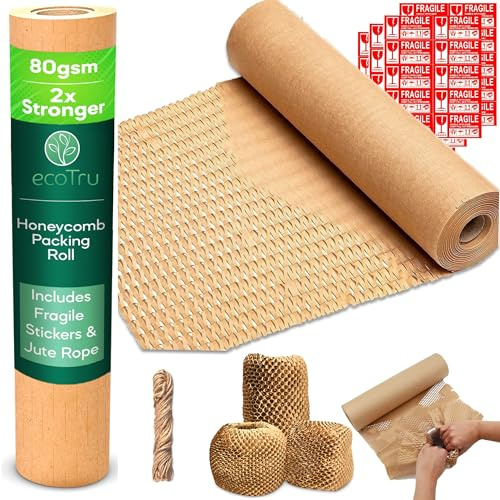ecoTru UK Honeycomb Wrapping Paper 30cm x 100m, British Brand Eco Friendly Alternative Bubble Wrap for Moving House, Biodegradable Packaging, Packing Paper for Shipping Boxes