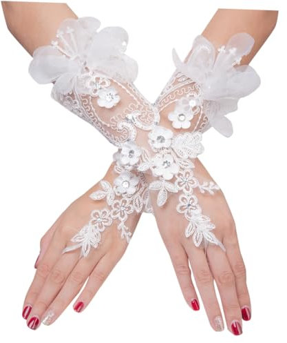 DEARMAMY 1paar Lange Brauthandschuhe Mit Spitzen Und Rhinestone-design Für Hochzeiten Partys Und Besondere Anlässe Weiß Elegante Damen-handschuhe Für Besonderen Stil Und Komfort