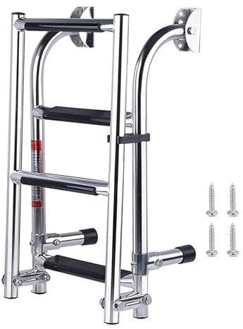 Boat Ladder for Fishing Boat Heavy Duty Boat Telescopic 4 Step Ladder Dive Ladder for Pontoon Boat with 440lb Strength Stainless Steel Under Platform
